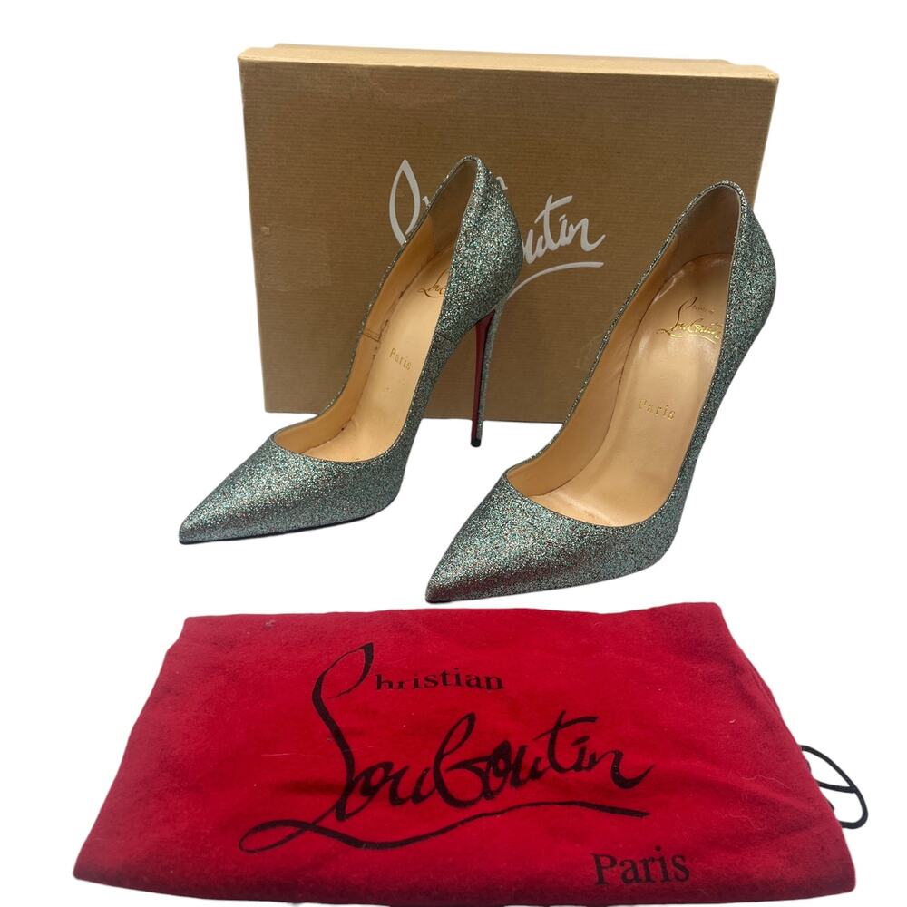 Christian Louboutin Pumps Stiletto High Heels So Kate 120 Glitter Silver Sz 37.5